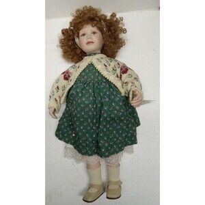 Hamilton collection porcelain dolls Erin, Red hair, Green Dress, Green eyes.